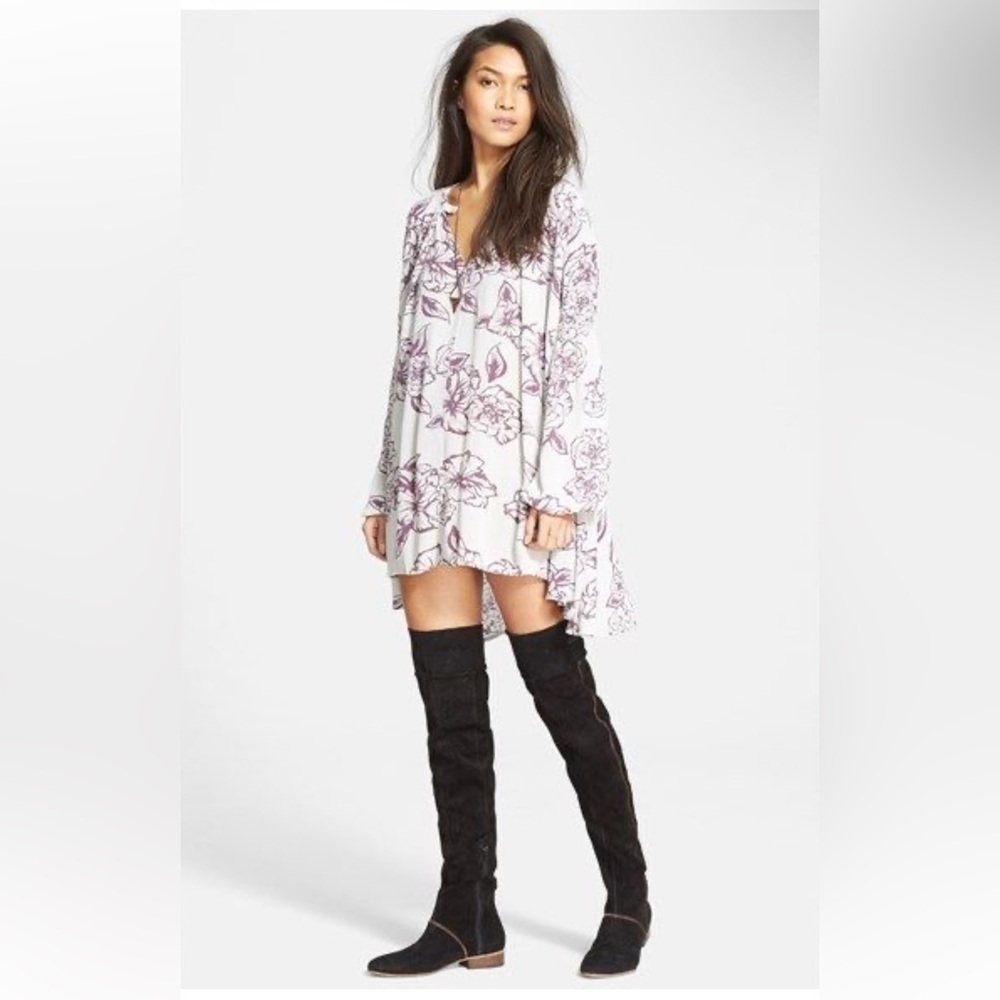 Free People | Lost In You Tunic Dress Floral Size XS Gray Tree Swing Keyhole - Picture 6 of 9